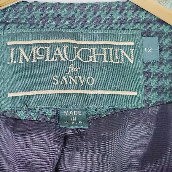Vtg J. McLaughin for Sandro, Green Houndstooth, Blazer, Jacket, USA Made, Sz 12 - Picture 8 of 12